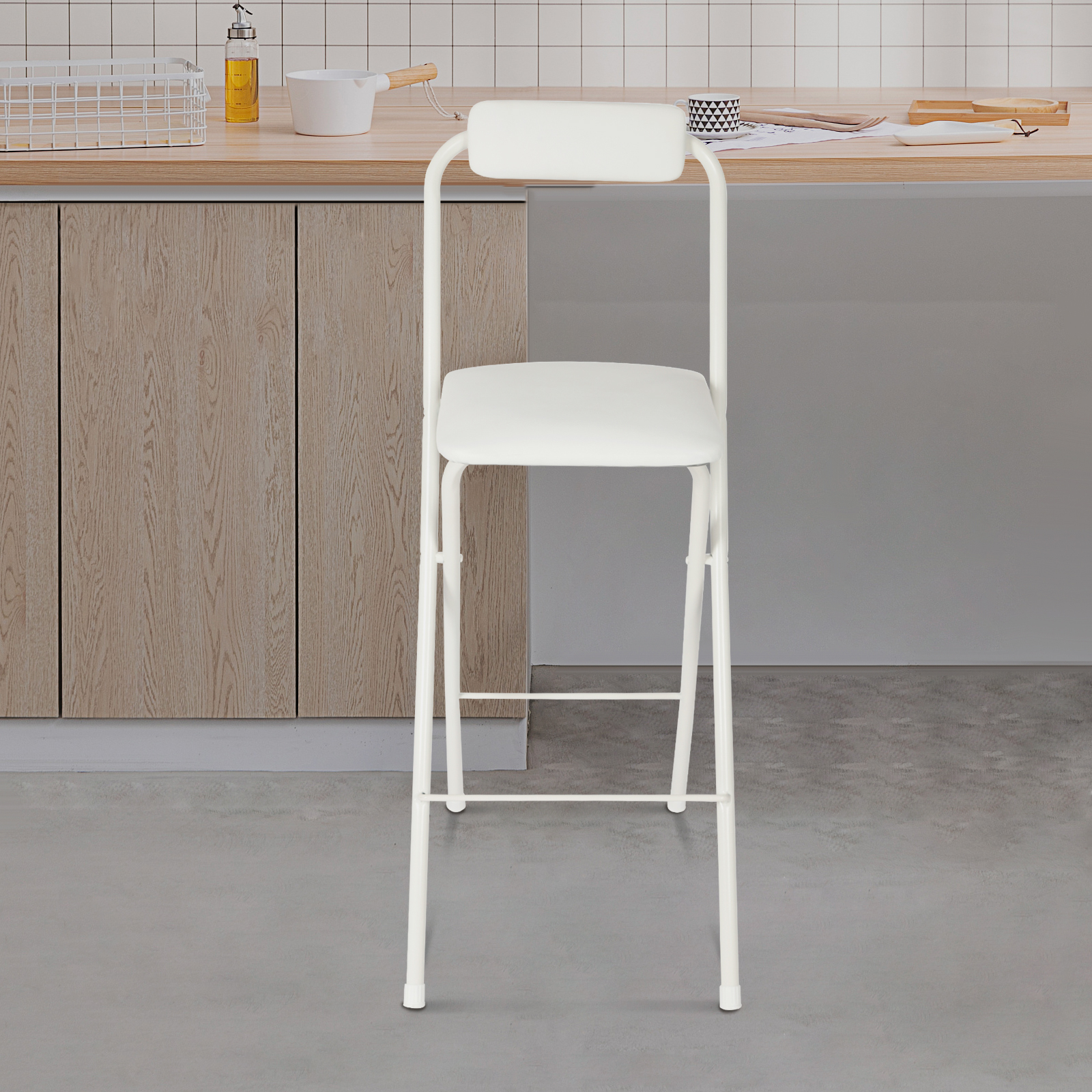 Commercial Kitchen Hardware - 70cm Carbon Steel Foldable Bar Chair,White