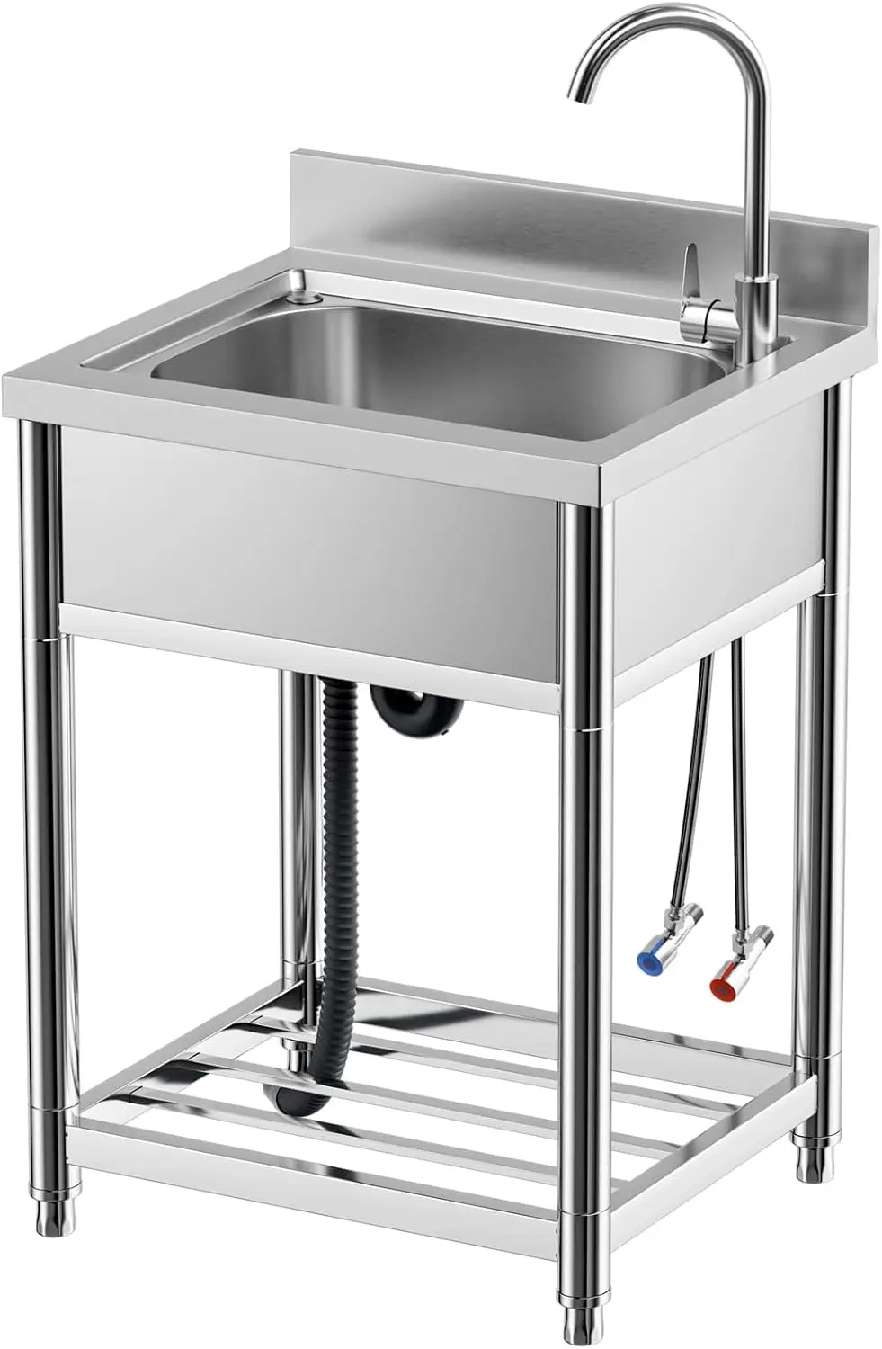Commercial Kitchen Faucets - Free Standing Stainless-Steel Single Bowl Commercial