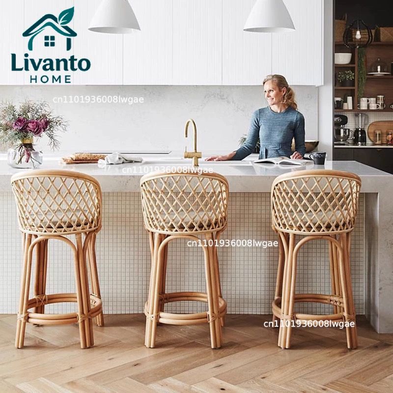 Natural Rattan Bar Stools with - Commercial Kitchen Island incelemesi ve fiyatı