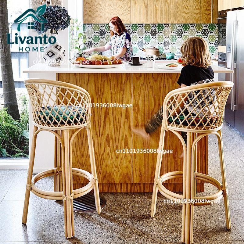 Natural Rattan Bar Stools with - Commercial Kitchen Island incelemesi ve fiyatı