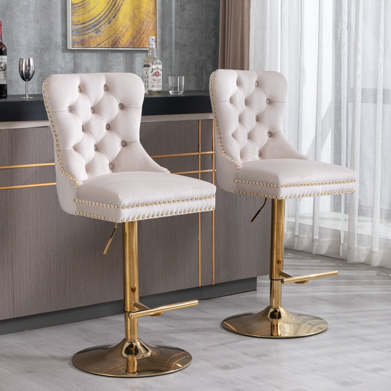 Beige Velvet Bar Stools with A - Commercial Kitchen Island incelemesi ve fiyatı