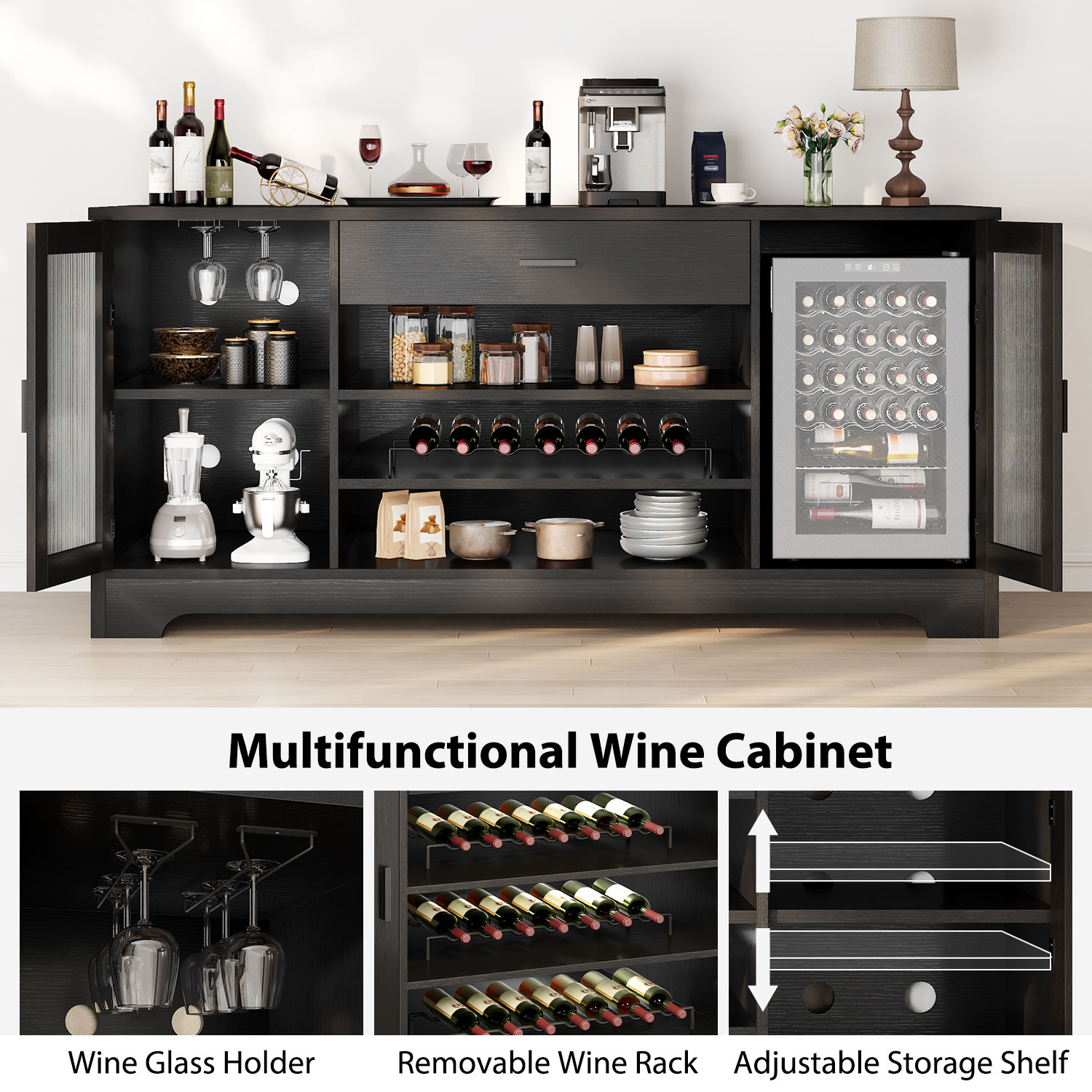 Wooden wine family bar cabinet - Commercial Kitchen Refrigerator incelemesi ve fiyatı