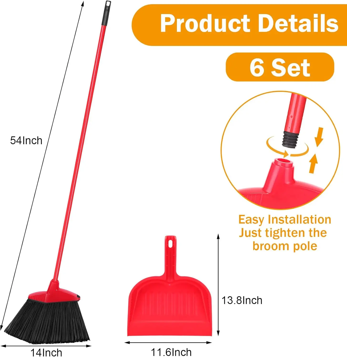Red 6 Piece Broom Dustpan Set  - Commercial Kitchen Broom incelemesi ve fiyatı