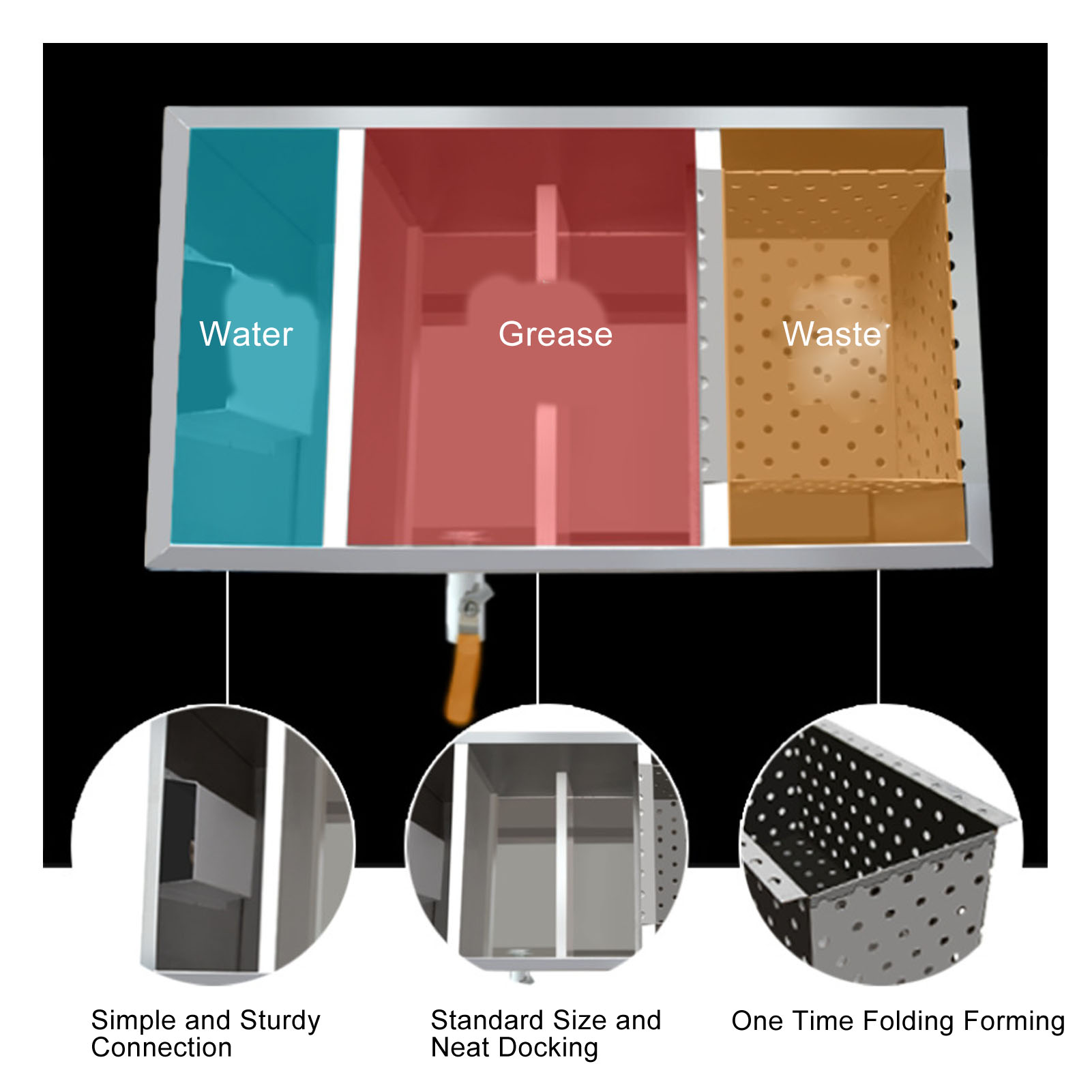 400x250x230mm Stainless Steel  - Commercial Kitchen Grease Interceptor incelemesi ve fiyatı
