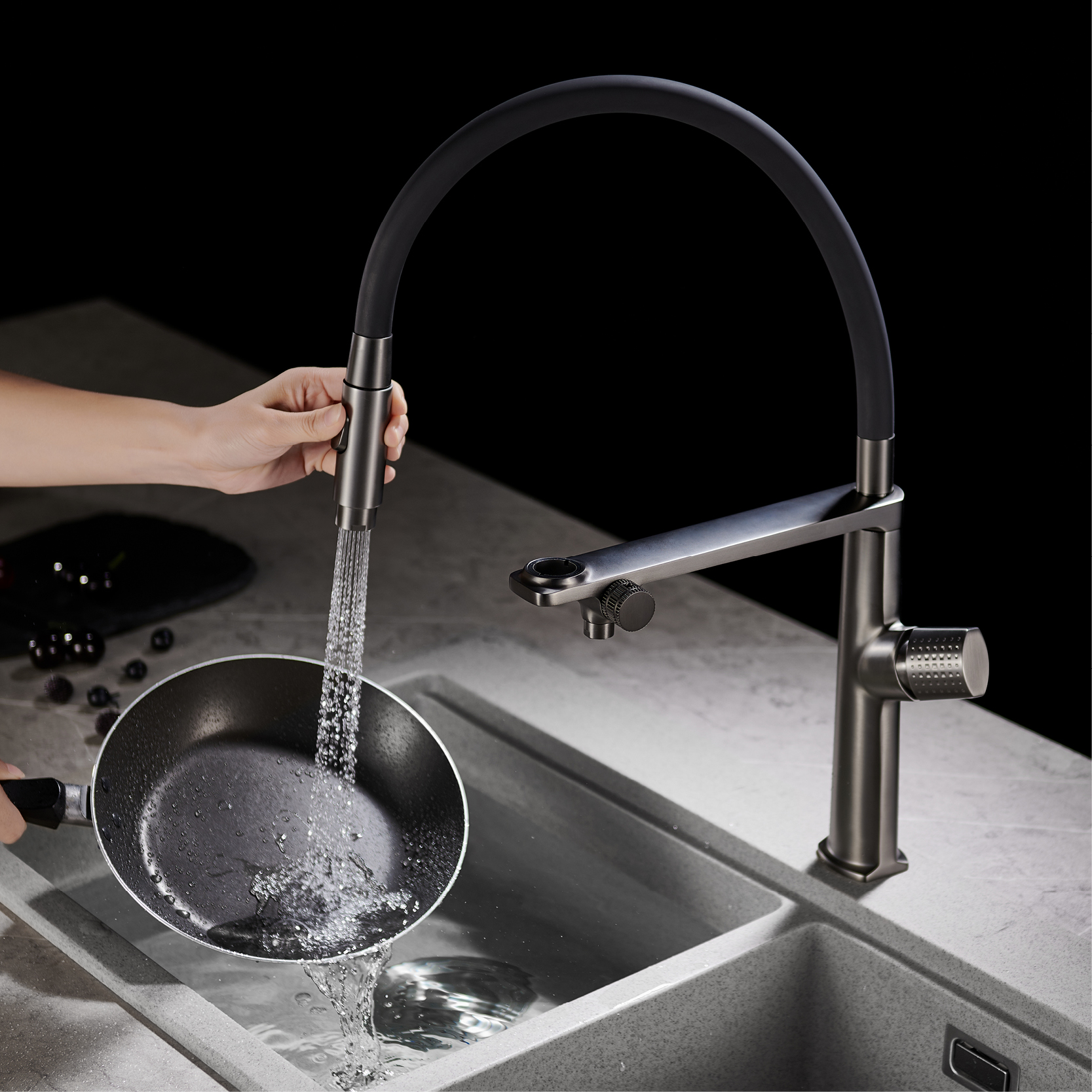 Luxury gun gray brass kitchen  - Commercial Kitchen Faucets incelemesi ve fiyatı